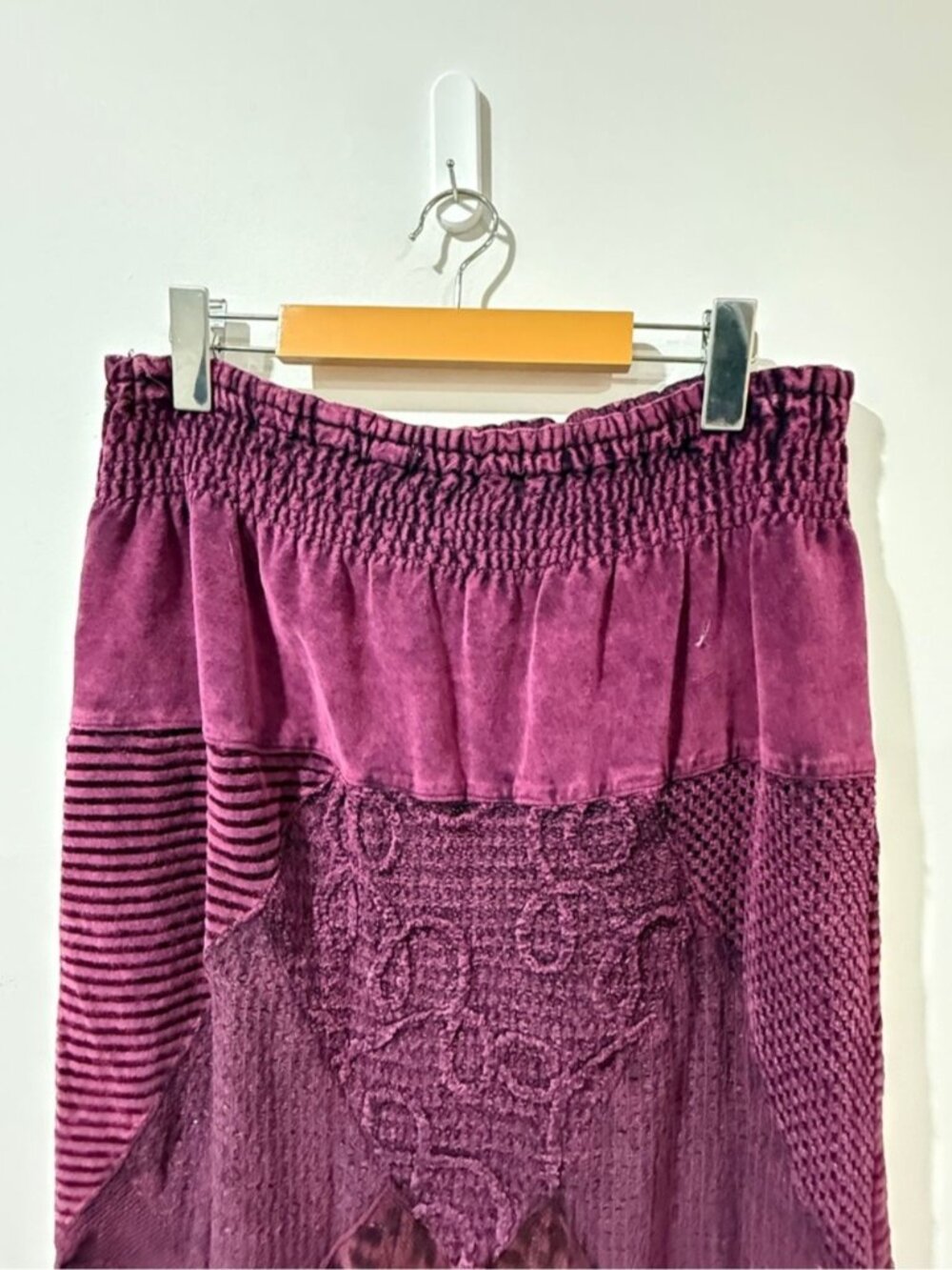 Boho Patchwork Fringe Midi Skirt Purple Lined Elastic Waist EST. Women’s M/L - Picture 9 of 9